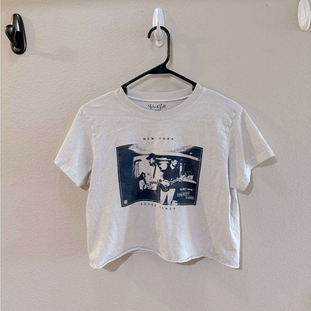 Brandy Melville John Galt graphic band tee crop top; size medium